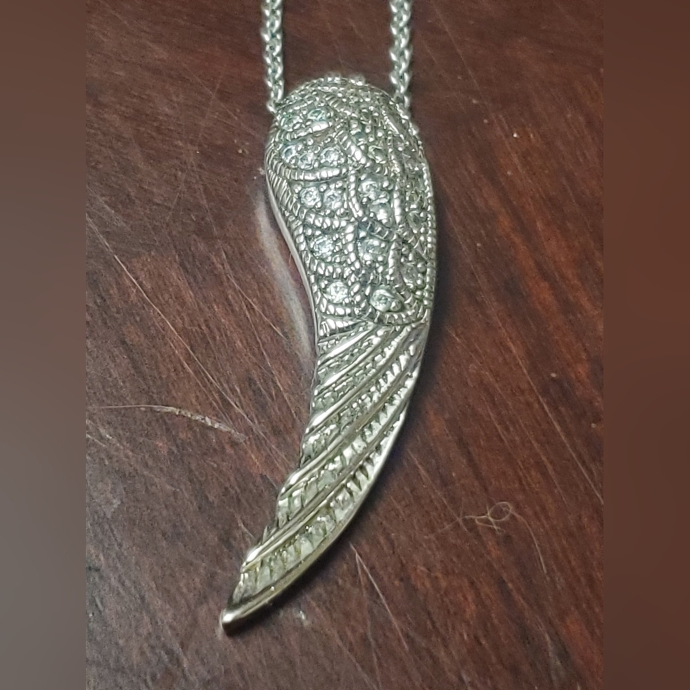 Silver Wing Pendant 16"-18" Necklace With Clear Stones